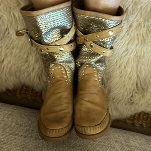 Karma Metallic Silver and Tan Ankle Boots
